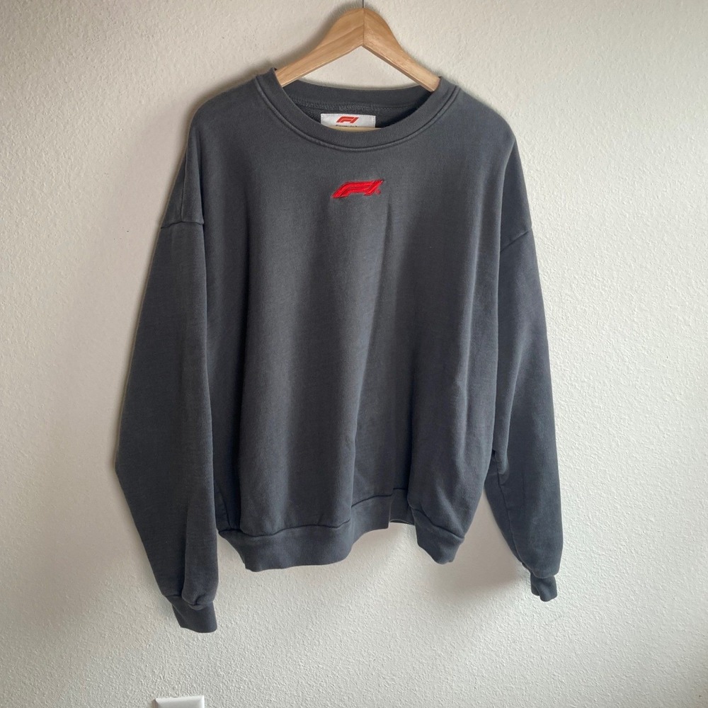 PacSun F1 Sweatshirt Mens XL Black Formula 1 Crew Fleece Embroidered Thick Heavy
